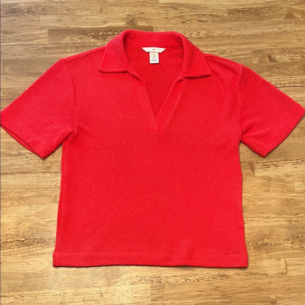 H&M Red Knit Polo Top